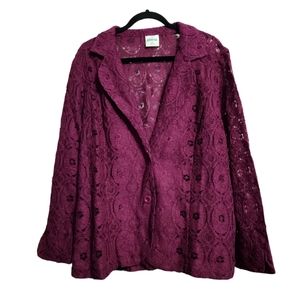 Bedford Fair raspberry lace button down blazer size 22